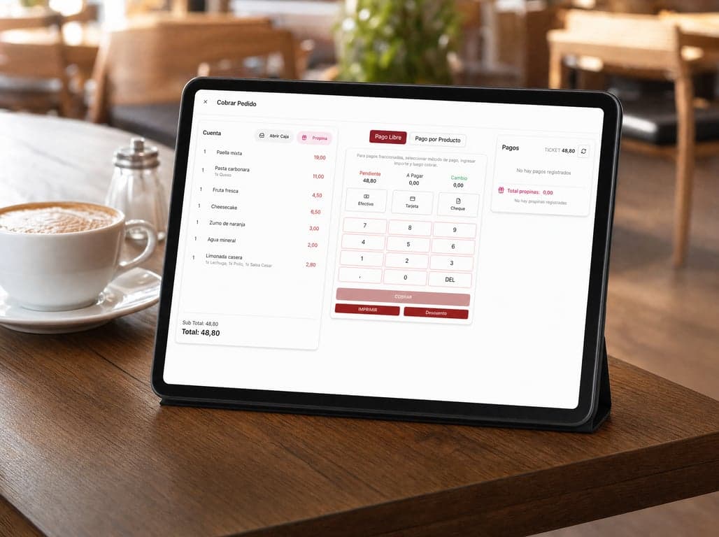 Software TPV mostrando la pantalla de venta en una tablet