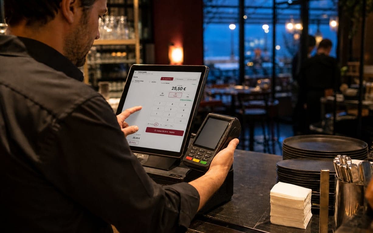 Finalisation d'un paiement sur un terminal de restaurant