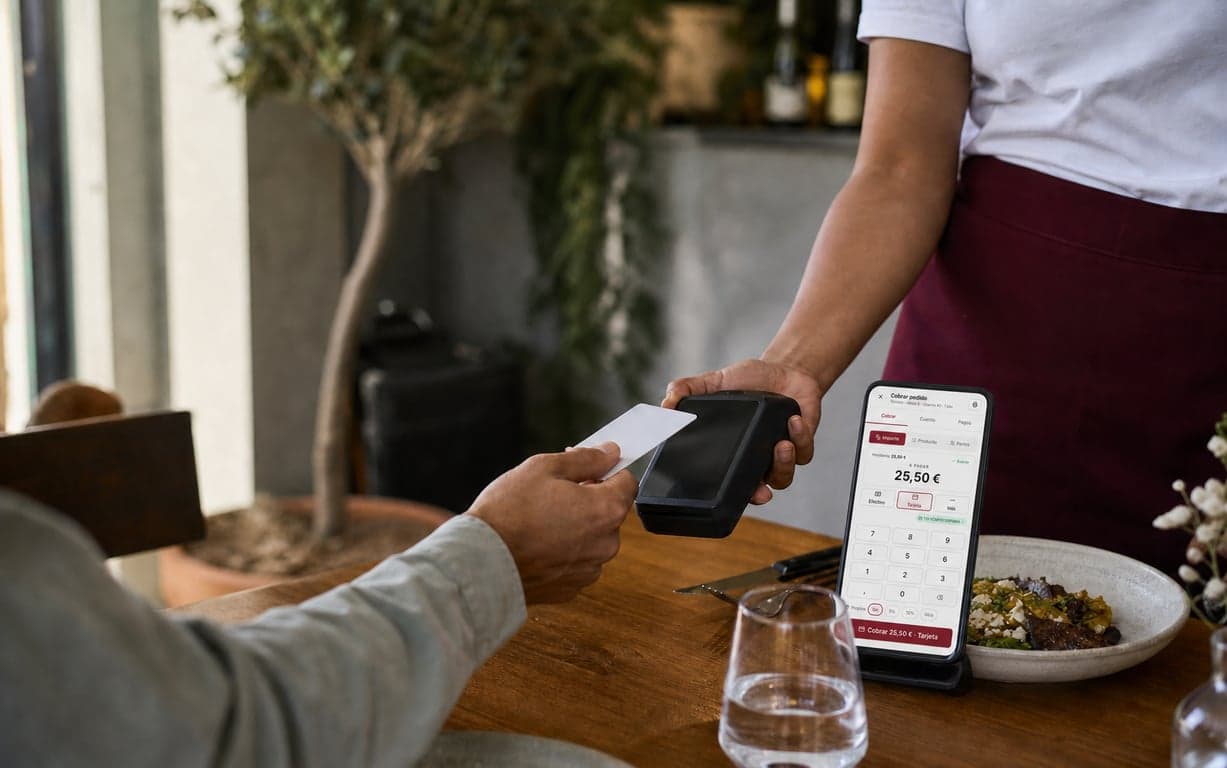 Client payant par carte sur un terminal de restaurant