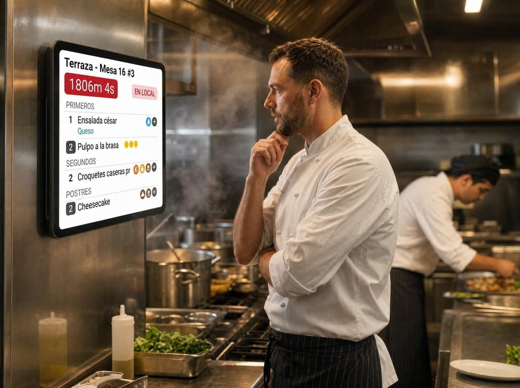 Pantalla de cocina (KDS) mostrando las comandas en tiempo real