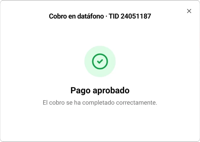 El mateix cobrament, amb l’avís de pagament aprovat.